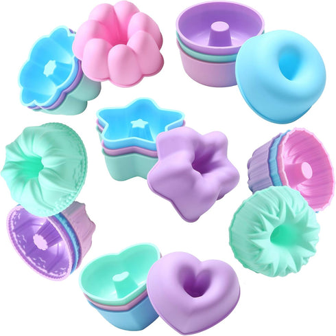 To encounter 24Pack Silicone Molds, Nonstick 3 inches Donut Mold, Silicone Baking Cups, Donut Pan, Muffin, Jello, Bagel Pan, Oven- Microwave- Dish...
