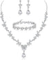 FIBO STEEL Jewelry Set Rhinestone Earrings Necklace Bracelet Set for Bride Bridesmaid Wedding Prom Costume Party Jewelry...
