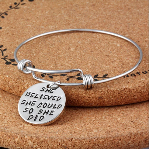 3PCS Stainless Steel Inspirational Charm Bracelets Jewelry Set Engraved Message Motivational Expendable Bangles for Women Girls...