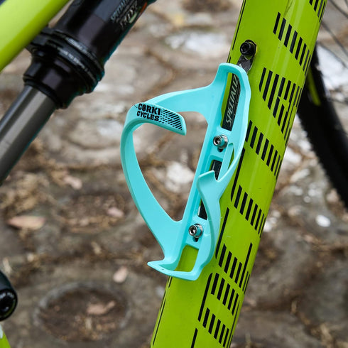 Corki Cycles Bike Water Bottle Holder, Right Side Load Water Bottle Cage for Road, Mountain, Gravel Bicycle Magin Mint 2 Pack...