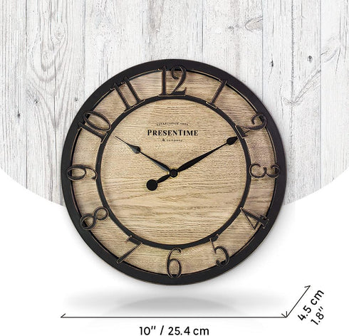 Presentime & Co 10" Farmhouse Series Wall Clock, Cottage Style, Vintage Design, Oil Rubbed Bronze...