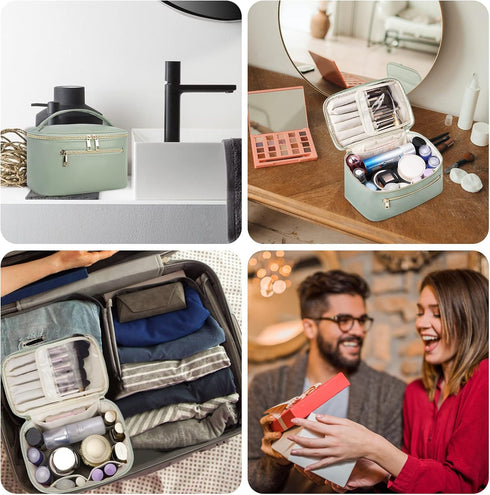 Wandering Nature Makeup Bag, Travel Make Up Organizer Cosmetic Brush Bags Case for Women in Eco Vegan Leather, Green(Patent Pending)...