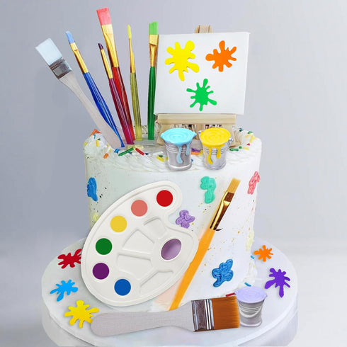 26 Pcs Art Cake Topper Paint Cake Decorations Painting Cake Toppers include Paint Pen Brush Painting Bucket Palette for Kids Birthday Baby Shower ...