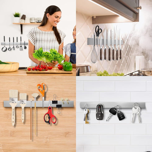 Fohil Magnetic Knife Holder for Wall, Stainless Steel 10 Inch Magnetic Knife Strip Wall Mounted Magnetic Knife Bar Drilling Magnetic Knife Rack fo...