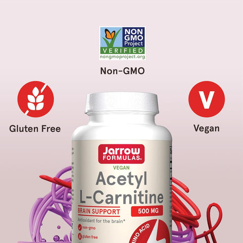 Jarrow Formulas Acetyl L-Carnitine 500 mg, Dietary Supplement, Amino Acid Support for Brain Health and Antioxidants, 120 Veggie Capsules, 120 Day ...