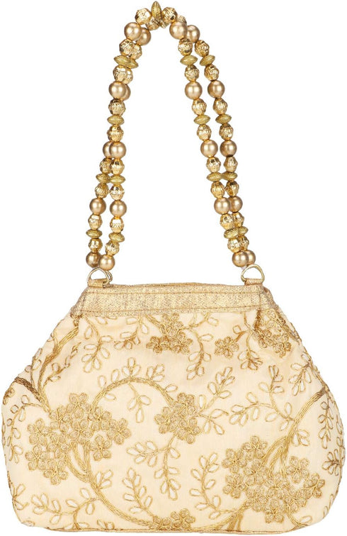 Women's Fantastic Silk Indian Ethnic Potli Bag with Handicraft work (Golden Potli)...