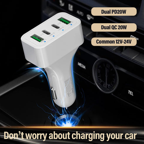 MOTONG USB C Fast Charging Car Charger, 4-Ports 40W Dual QC3.0 & Dual PD Cigarette Lighter Adapter Socket Compatible with iPhone 14/13/12 Pro/XS/G...
