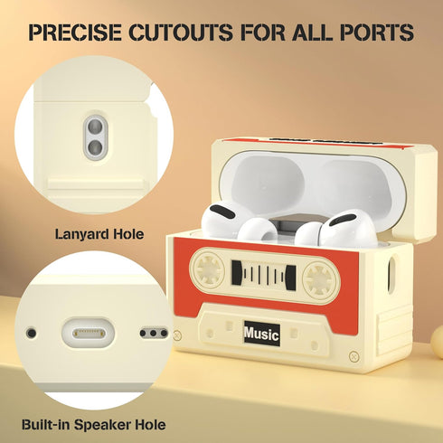 Valkit Compatible Airpods Pro 2nd/1st Generation Case with Cleaner Kit, Cassette Tape Recorder Design Airpods Pro 2 Case Cover Shockproof iPods Pr...
