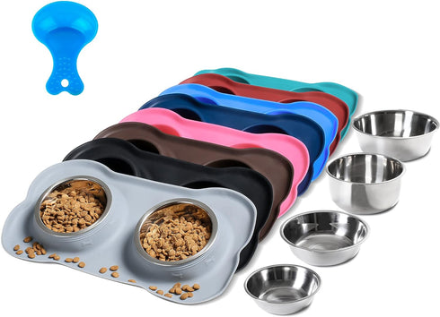 Hubulk Pet Dog Bowls 2 Stainless Steel with No Spill Non-Skid Silicone Mat + Pet Food Scoop Water and Food Feeder Bowls for Feeding Small Medium L...