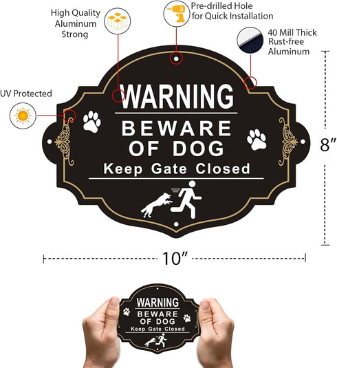 Beware of Dog Sign, 2 Pack Beware of Dog Signs for Fence, 10.6x7.7 Inch Rust Free Aluminum Metal Sign, Fade Resistance, UV Protected, Indoor/Outdo...