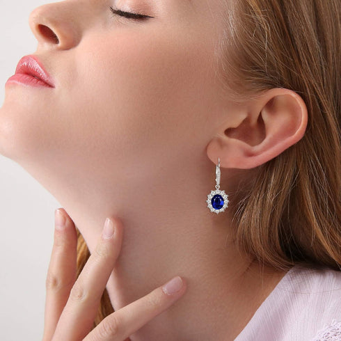 YFN Sterling Silver Created Oval Cut Birthstone Drop Dangle Women Leverback Earrings Gifts for Women Mom...