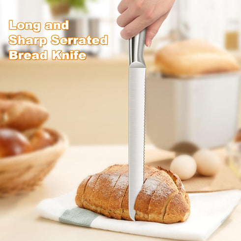 Serrated Bread Knife, Pastry-Slicer - 10 Inch/24CM Blade,One-Piece Stainless Steel Design,Best Knives for Slicing Bread, Bagels, Cake...