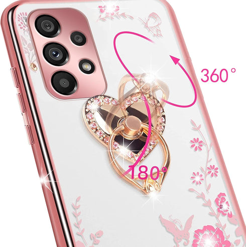 for A52 Samsung Phone Case, Samsung A52 Case for Women Glitter Crystal Soft TPU Bling Cute Pink Butterfly Heart Floral Clear Protective Cover with...