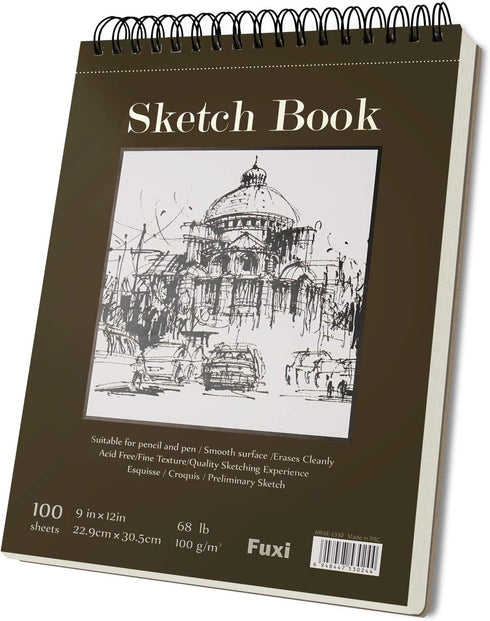 9 x 12 inches Sketch Book, Top Spiral Bound Sketch Pad, 1 Pack 100-Sheets (68lb/100gsm), Acid Free Art Sketchbook Artistic Drawing Painting Writin...