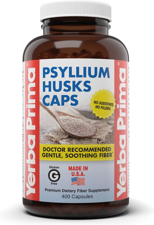 Yerba Prima Psyllium Husks Caps, 625 mg, 400 Capsules - Natural Fiber for Men and Women - Regularity Support Supplement...