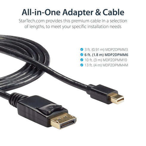 StarTech.com 3 ft Mini DisplayPort to DisplayPort 1.2 Adapter Cable M/M - DisplayPort 4k with HBR2 support - 3 feet Mini DP to DP Cable (MDP2DPMM3...