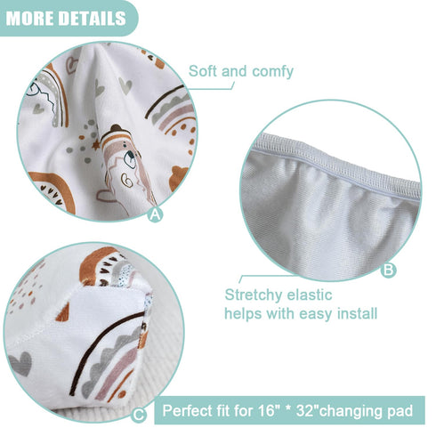 Owlowla Changing Pad Cover Soft Minky Changing Table Cover Lovely Print Waterproof Changing Pad Covers Baby Boy Girl(Rainbow&Bear)...