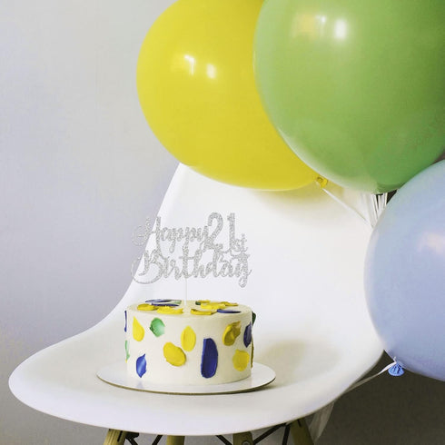 Silver Glitter 21st Birthday Cake Topper - 21st Party Decoration...