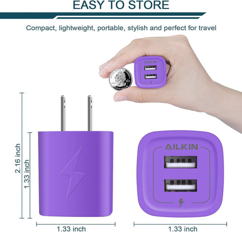 USB Plug, Wall Charger Fast Charging Block, Power AC Adapter Dual Port Charge Cube Travel Brick Cell Phone Quick Chargers Box for iPhone 15/14/13/...