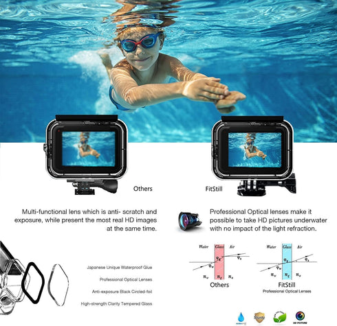 FitStill 60M Waterproof Case for Go Pro Hero 8 Black, Protective Underwater Dive Housing Shell with Bracket Accessories for Go Pro Hero8 Action Ca...