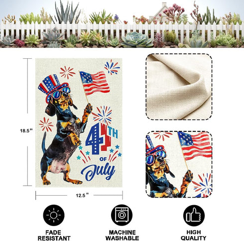 Sausage Dog 4th Of July Mini Garden Flag 12x18 Inch Double Sided, Best Chocie Independence Day Small Burlap Garden Flags for Outside, Decoration f...