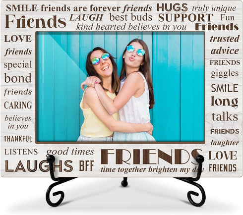 Wooden Photo Frame Friendship Gifts for Friends Bestie Woman BFF, Wooden Photo Frame with Iron Stand for Tabletop or Desktop Display, Home Table D...