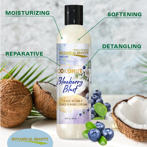 Coconut Blueberry Blast Leave-In Daily Conditioning Cream for Hair Softening, Detangling, Damage Repairing and Breakage Prevention 8 Fl. Oz. 240 m...