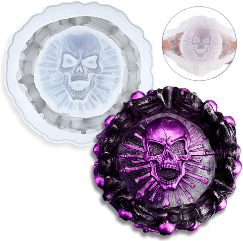 Resin Mold, Silicone Ashtray Mold Halloween Skull DIY Craft Gift Epoxy Resin Casting Molds Keletons Jewelry Storage Mould for Party, Home Decorati...