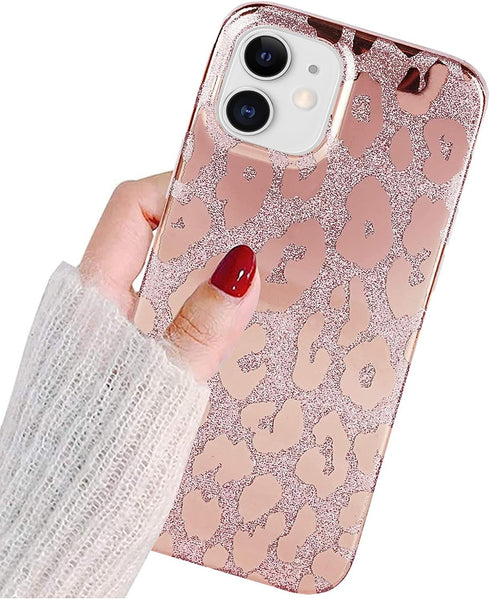 J.west Case Compatible with iPhone 12/12 Pro 6.1-inch, Luxury Saprkle Bling Glitter Leopard Print Design Soft Metallic Slim Protective Phone Cases...