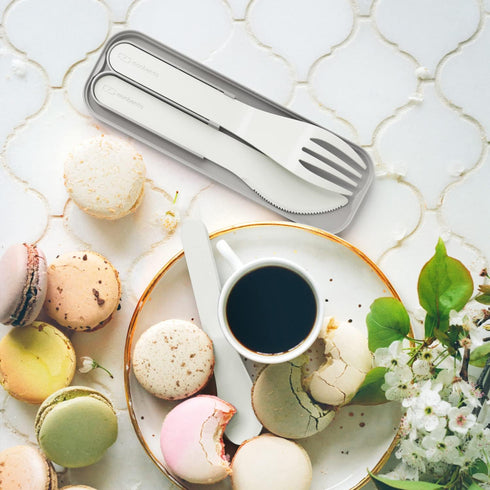 MONBENTO - Cutlery Set for Lunch Box MB Pocket Natural - 3 Pieces Fork Knife Spoon - Flatware Set for Work/School Lunch Packing - Biodegradable Pl...