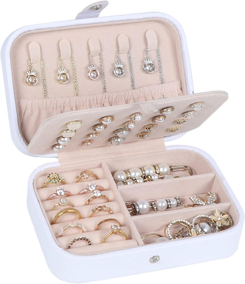 Travel Jewelry Box, PU Leather Small Jewelry Organizer for Women Girls,Portable Mini Travel Case Display Storage Holder Boxes for Stud Earrings, R...