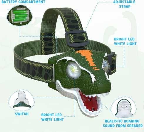 COSOOS LED Headlamp for Kids Flashlight Camping Gear, Roar & Silent Mode, Outdoor Toy Head Lamp for Boy Girl Toddler, 3.4oz Lightweight Headlight,...
