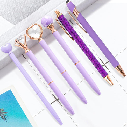 Personalized Pens for Women, 6 Pcs Purple Pens Ballpoint Pens Bulk, 1.0mm Medium Point Black Ink Pens for Journaling, Office and School Supplies P...