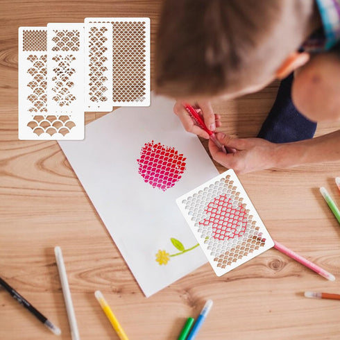 5Pcs Fish Scale Stencil, Face Painting Stencils Stencils Reusable Stencil Templates DIY Art Painting Templates for Make-up Stencils, Painting, Cra...