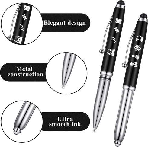 2 Sets Symbols of Science Engraved Pen Black Silver Gifts for Scientists Engraved Patterns Chemistry Gifts Themed Science Teacher Gifts Lab Week w...
