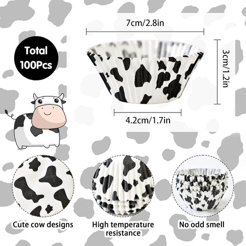 Cow Paper Patterned Cupcake Liners, 100Pcs Mini Muffin Baking Cups, Greaseproof Cupcake Papers Liners for Birthday, Baby Shower Theme Party, Farm ...