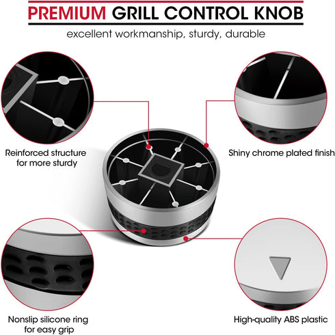 Unicook Grill Control Knob 4 Pack, Gas Burner Replacement, Chrome Plated Plastic with Nonslip Grip, Fits BBQ Gas Grills with D Shaped Valve Stem, ...