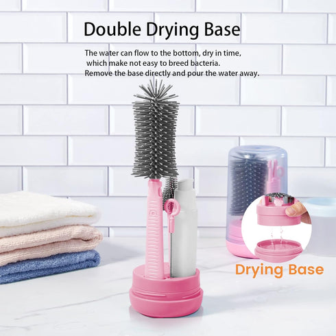Travel Bottle Cleaner Kit, Silicone Baby Bottle Brush Set with Bottle Brush, Drying Rack, Nipple Brush,Straw Brush,Soap Dispenser, Portable Baby B...