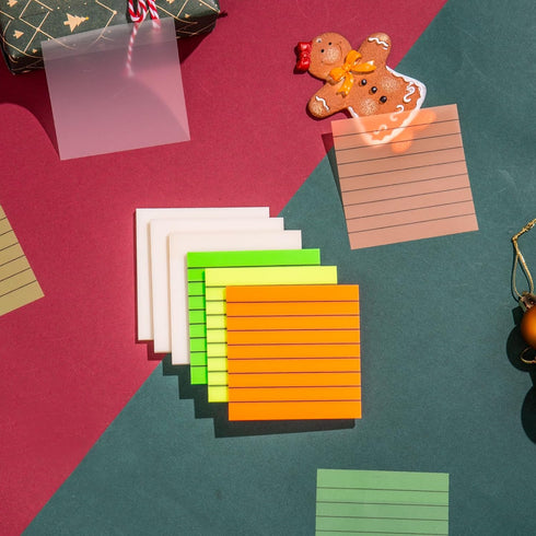 Transparent Sticky Notes with Christmas Gift Box, 6 Pads 3x3 Inch Bright Lined & White Clear Translucent See Through Post Waterproof Self-Adhesive...
