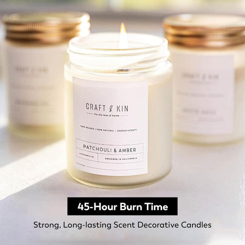 Craft & Kin Patchouli & Amber Scented Candle | 8 Oz 45 Hour Long Lasting | Classic Soy Spring Scented Candles Wood Wick | Made with Natural Soy | ...