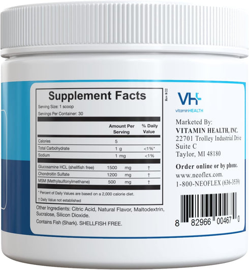 Bone & Joint Health Powder Supplement, MSM, Glucosamine, & Chondroitin Triple Strength Formula, 30 Scoops, Canister...