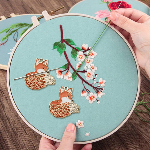 Adorable Orange Fox Cross Stitch Needle Minders for Embroidery, Magnetic Pin Holder - Needlework and Embroidery Accessories (2 PCS)...