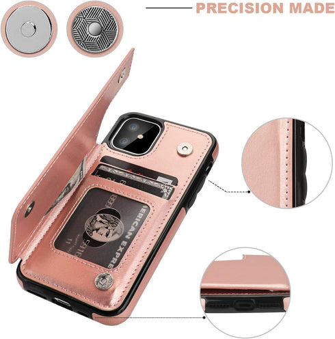 for iPhone 11 Wallet Case with Card Holder,OT ONETOP PU Leather Kickstand Card Slots Case,Double Magnetic Clasp and Durable Shockproof Cover for i...