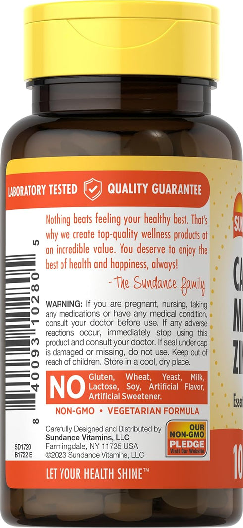 Calcium Magnesium Zinc | 100 Caplets | Essential Mineral Supplement | Vegetarian, Non-GMO, and Gluten Free Formula | by Sundance...