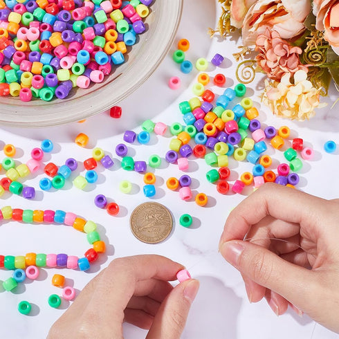 SUNNYCLUE 1000Pcs Mixed Pony Beads Bulk Opaque Pony Beads 6x8mm Plastic Craft Beads Red White Blue Pink Yellow Pony Beads Mixed Color Beads Set fo...