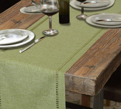 Grelucgo Handcrafted Solid Color Dining Table Runner, Double-Hemstitched (Sage Green, 14 x 72)...
