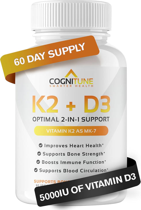 Vitamin D3 5000 IU with Vitamin K2 (MK7) Supplement - Premium Immune, Heart & Bone Health Capsules - Vitamin K2 D3 Complex with 5000 IU of Vitamin...