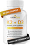 Vitamin D3 5000 IU with Vitamin K2 (MK7) Supplement - Premium Immune, Heart & Bone Health Capsules - Vitamin K2 D3 Complex with 5000 IU of Vitamin...