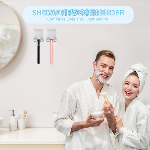 VIS'V Shower Wall Razor Holder, Metal Adhesive Razor Hooks for His and Hers, Waterproof, Silver, 2 Pcs...