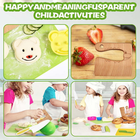 18 Pieces Montessori Kitchen Tools Cookware Baking Toy for Toddlers Kids, Toddler Safe Knife Set for Real Cooking, w/ Cutting Boards, Crinkle Cutt...